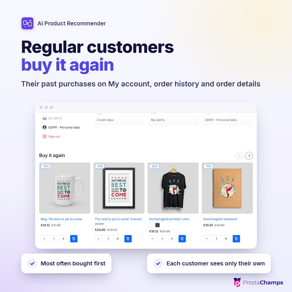 Recommendation blocks across the shop