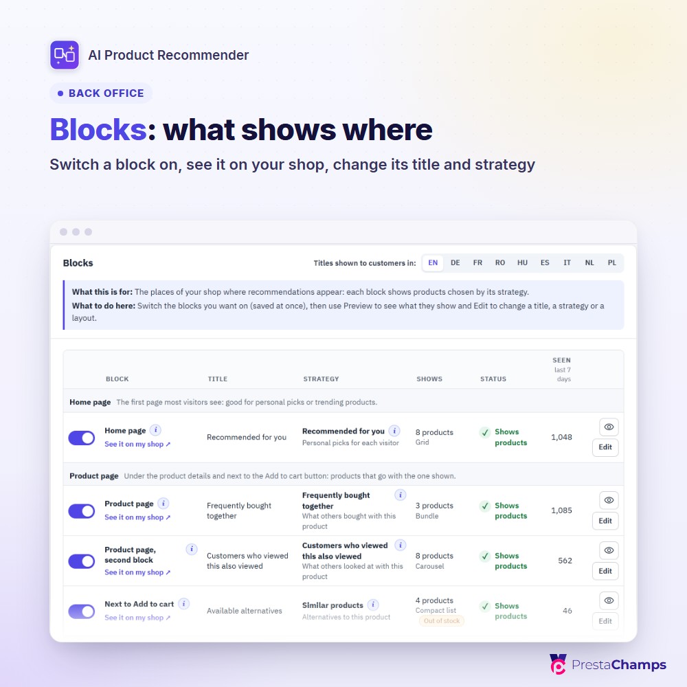 The block editor with a live preview